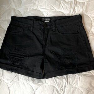 Black Destroyed Denim Shorts L